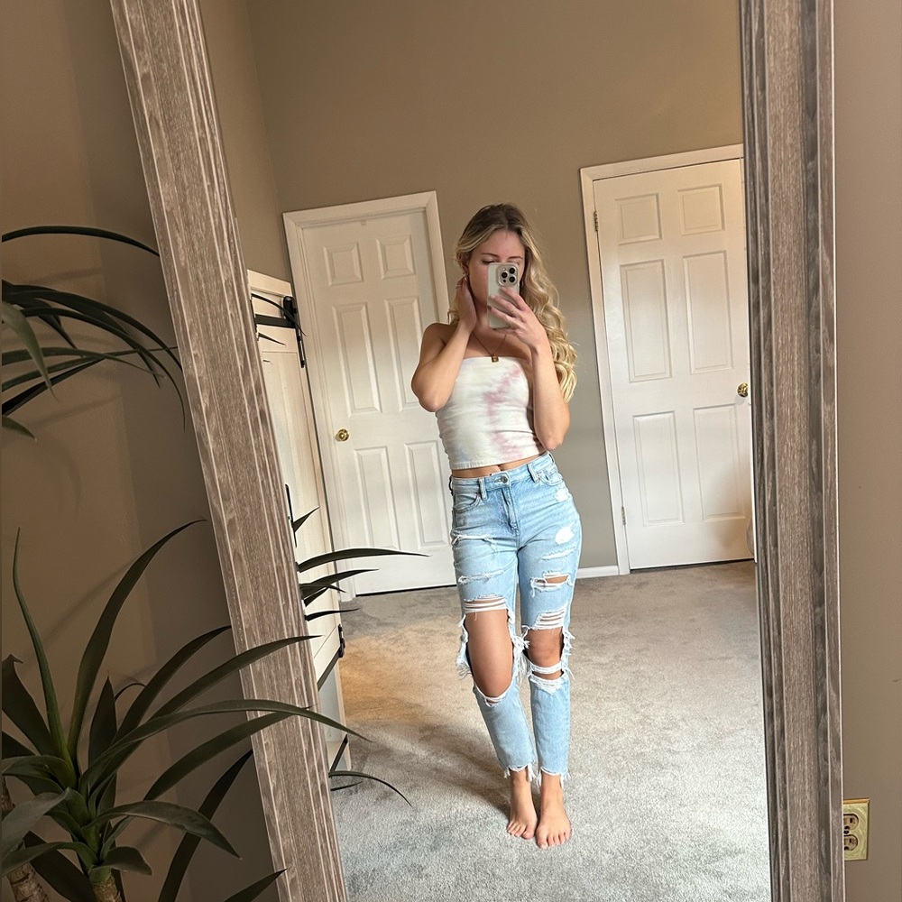 American Eagle Outfitters Light Blue High Rise Ripped Jeans